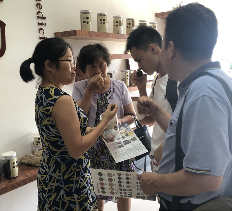 图6 谢兰京经理（左一）在公司中药饮片展览馆介绍产品.png